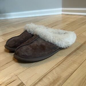 UGG Chocolate Brown Slippers with Cream Fur